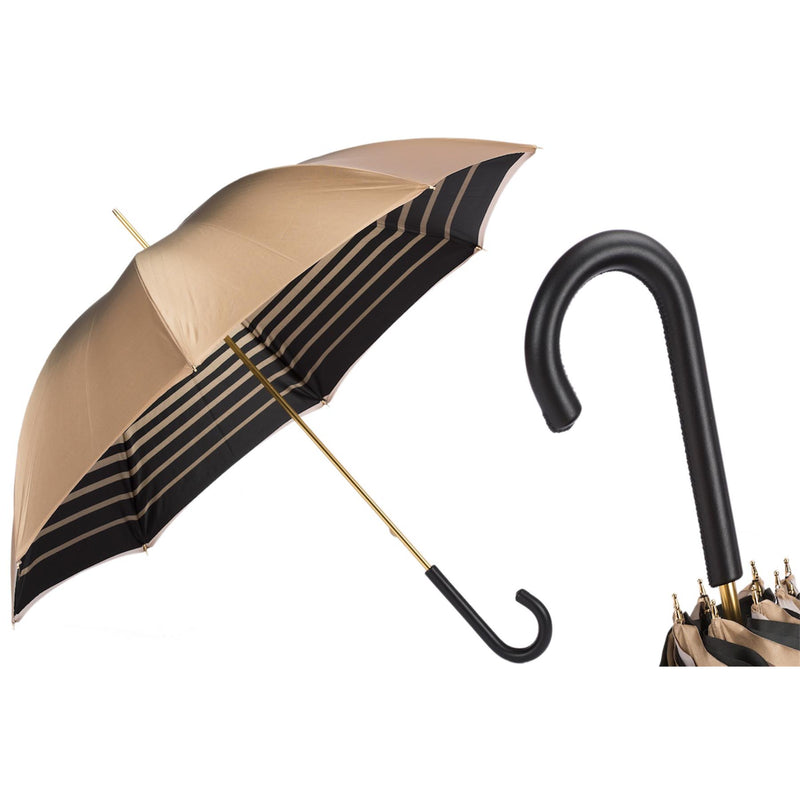 PASOTTI IVORY UMBRELLA WITH BLACK STRIPES, DOUBLE CLOTH