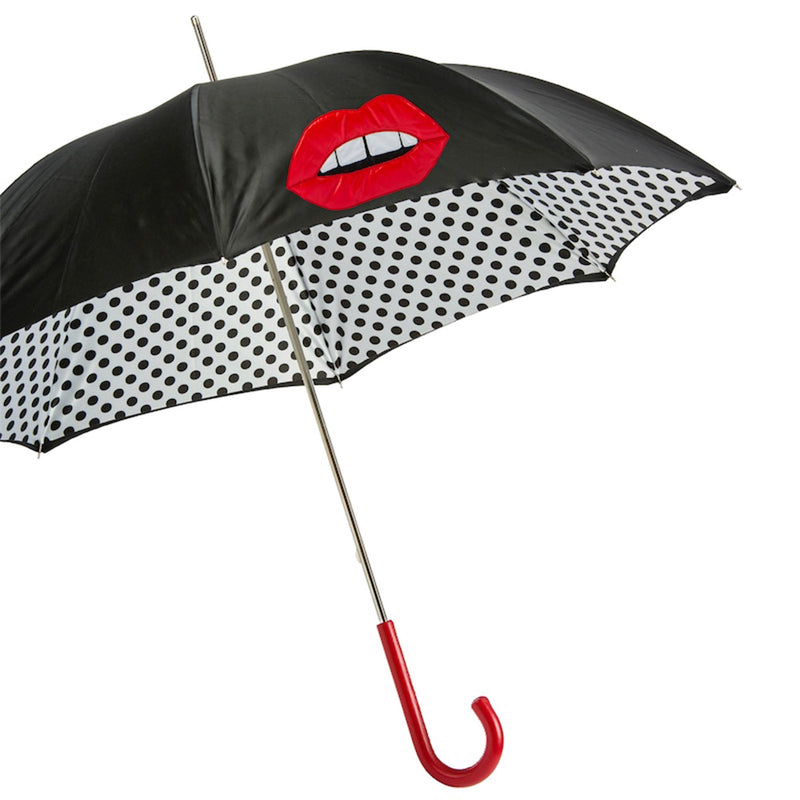 PASOTTI MOUTH UMBRELLA WITH POLKA DOTS INTERIOR, DOUBLE CLOTH