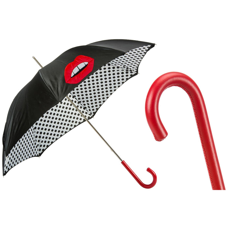 PASOTTI MOUTH UMBRELLA WITH POLKA DOTS INTERIOR, DOUBLE CLOTH